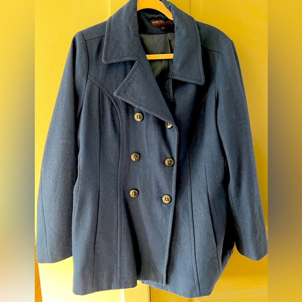 Jason Kole Navy Blue Double Breasted Peacoat from Macys - Size XL